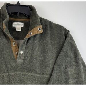 Norm Thompson Mens Large Olive Green Quarter Snap Pullover Mock Neck 710357